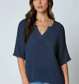 Natalie Split Neck Lightweight Crochet Knit Top