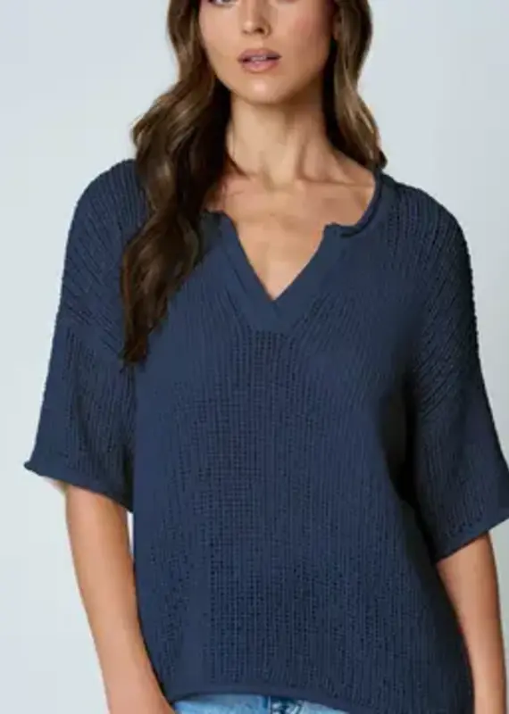 Natalie Split Neck Lightweight Crochet Knit Top