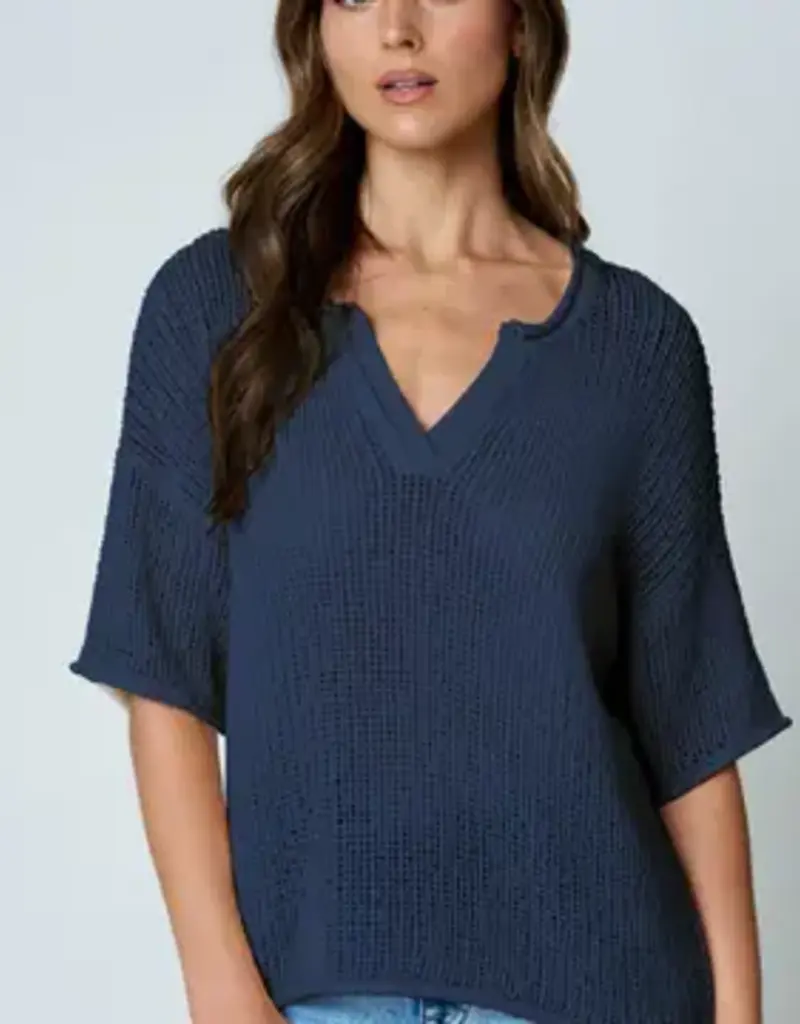 Natalie Split Neck Lightweight Crochet Knit Top