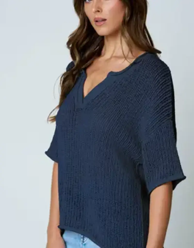 Natalie Split Neck Lightweight Crochet Knit Top