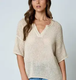 Natalie Split Neck Lightweight Crochet Knit Top