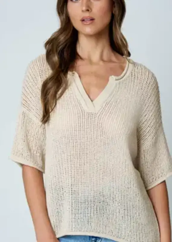 Natalie Split Neck Lightweight Crochet Knit Top