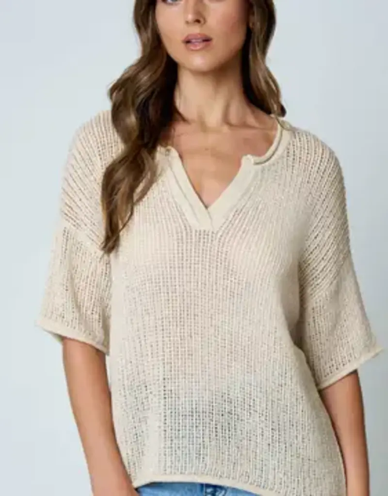 Natalie Split Neck Lightweight Crochet Knit Top