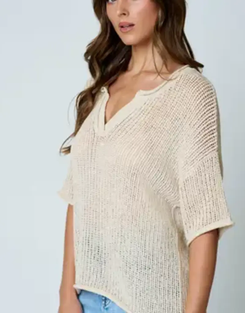 Natalie Split Neck Lightweight Crochet Knit Top