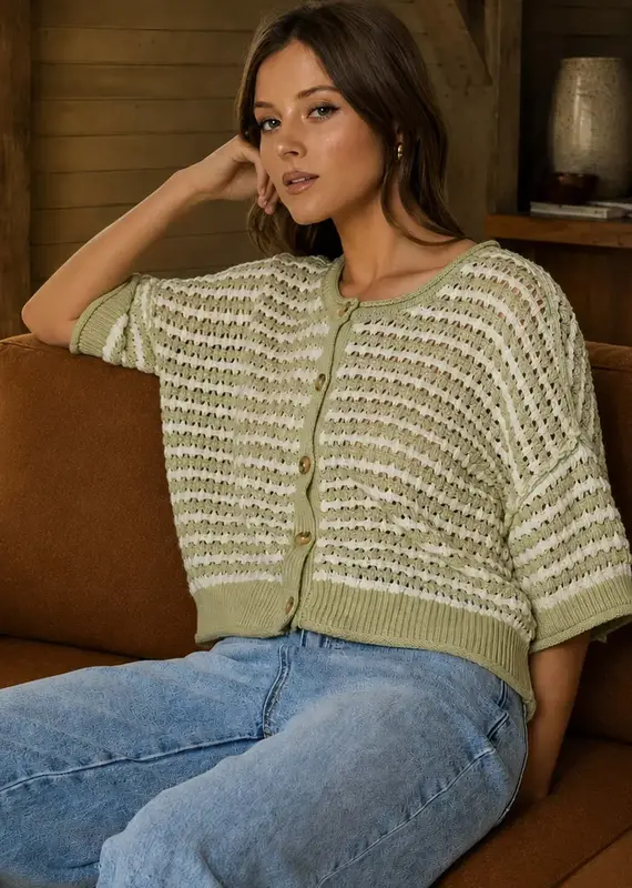 Carla Stripe Crochet Knit Cardigan
