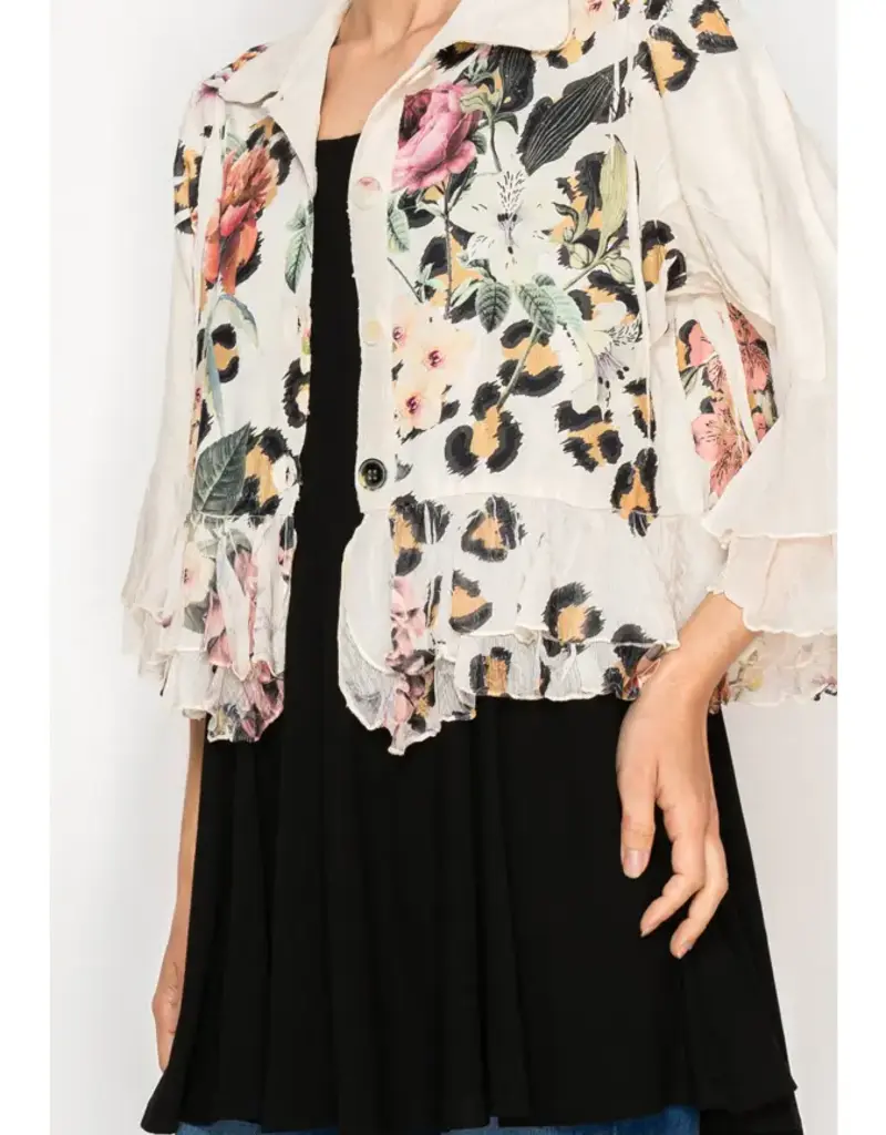 Caroline Floral Jacket W/Ruffle Hem & Sleeve Detail