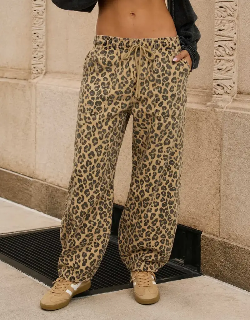 Lizzy Leopard Print Drawstring Barrel Pants