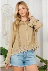 Blakely Boho Top With Lace Trim Hem & Cuffs