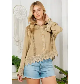 Blakely Boho Top With Lace Trim Hem & Cuffs