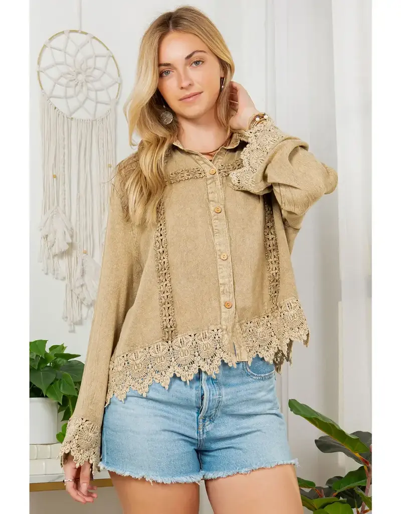 Blakely Boho Top With Lace Trim Hem & Cuffs