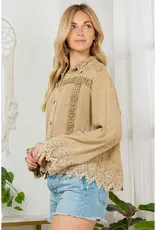 Blakely Boho Top With Lace Trim Hem & Cuffs