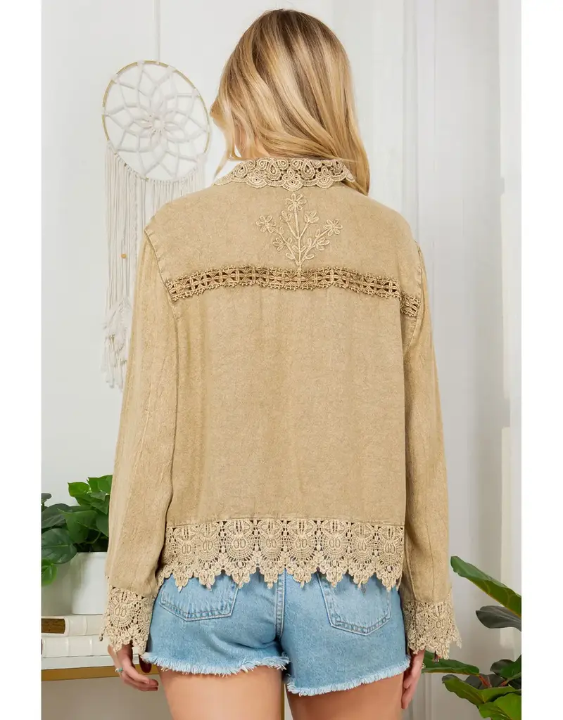 Blakely Boho Top With Lace Trim Hem & Cuffs