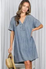 Vicki V-Neck Chambray Denim Dress