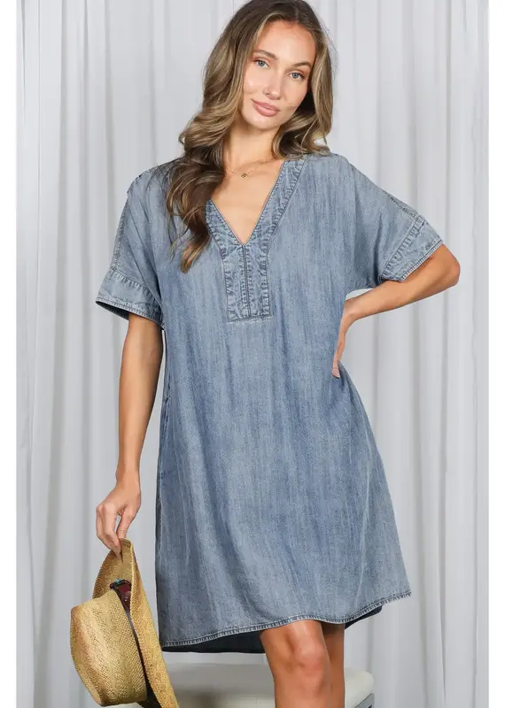 Vicki V-Neck Chambray Denim Dress