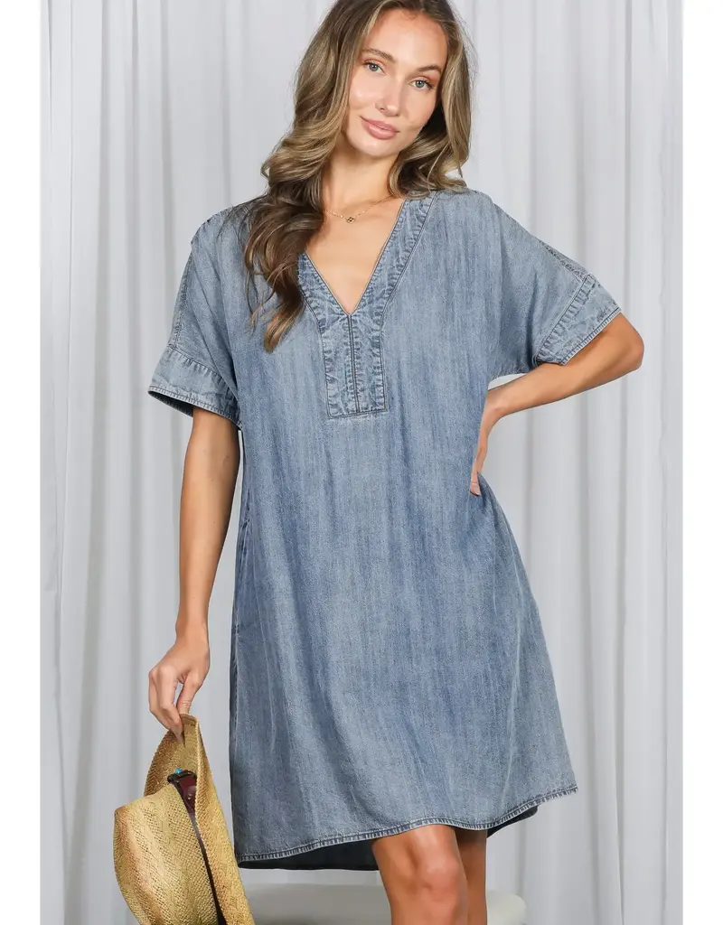 Vicki V-Neck Chambray Denim Dress