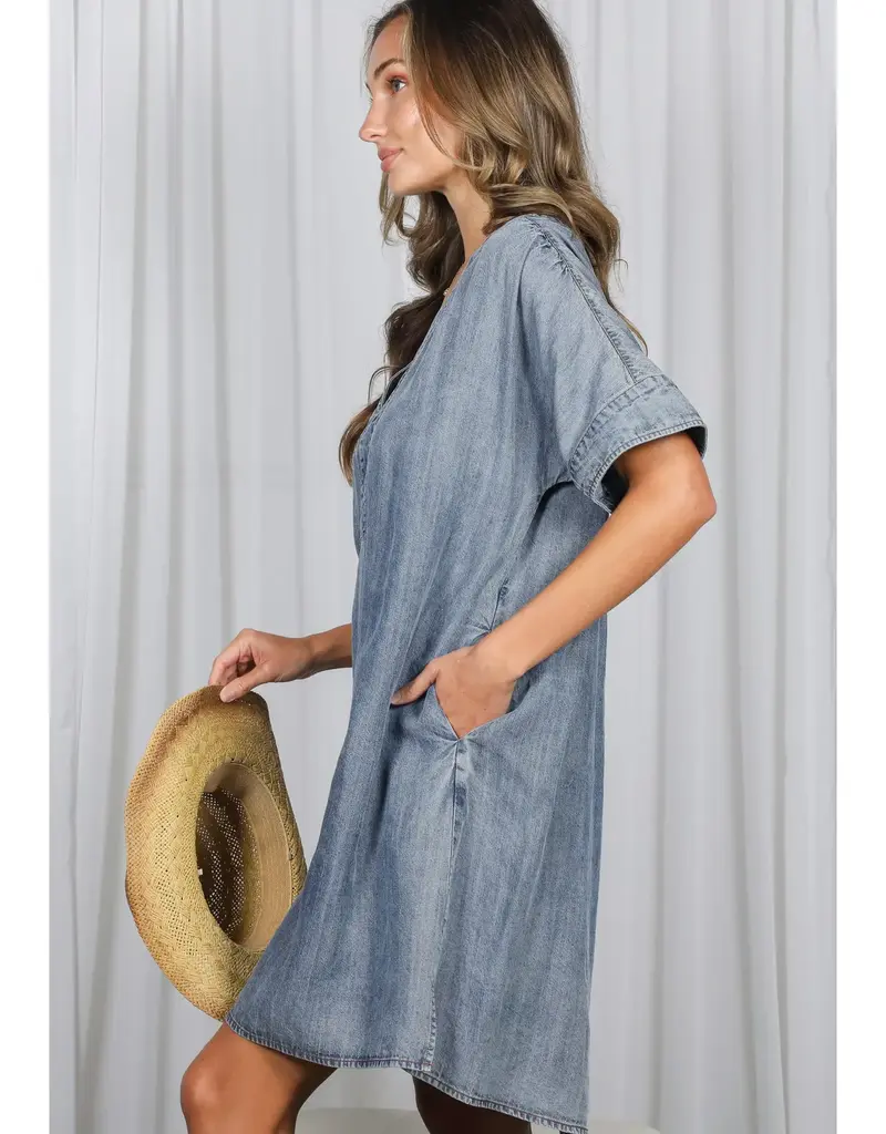 Vicki V-Neck Chambray Denim Dress