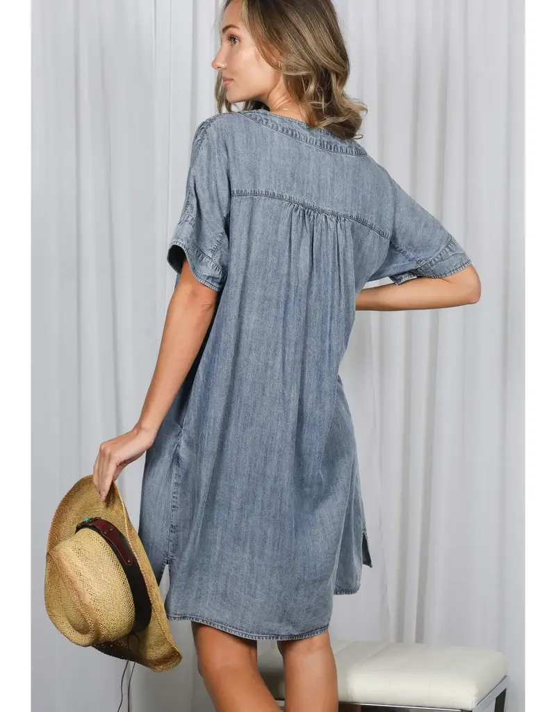 Vicki V-Neck Chambray Denim Dress