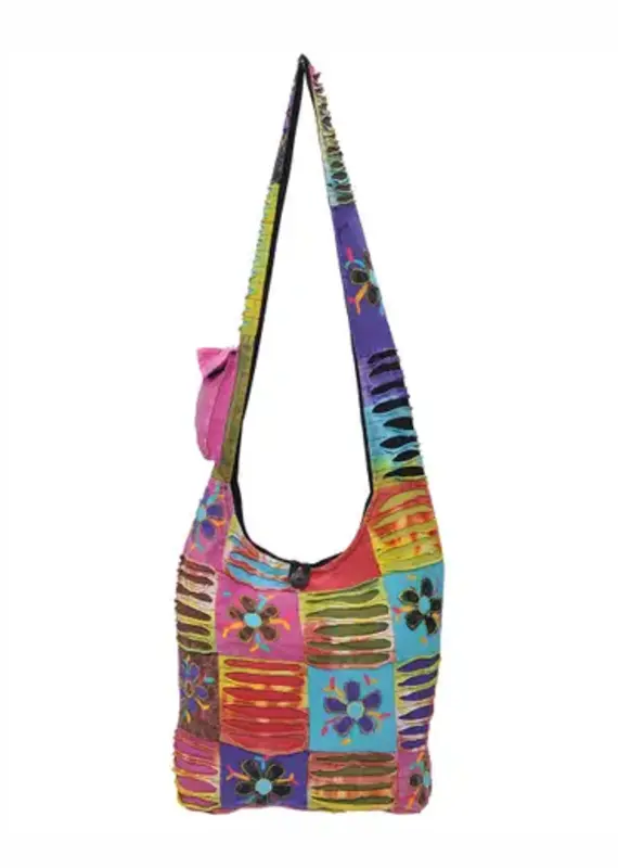 Floral and Razor Bohemian Hippie Boho Crossbody Hobo Bag - Multi