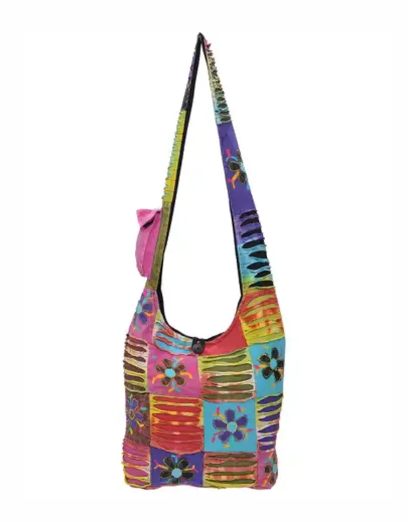 Floral and Razor Bohemian Hippie Boho Crossbody Hobo Bag - Multi