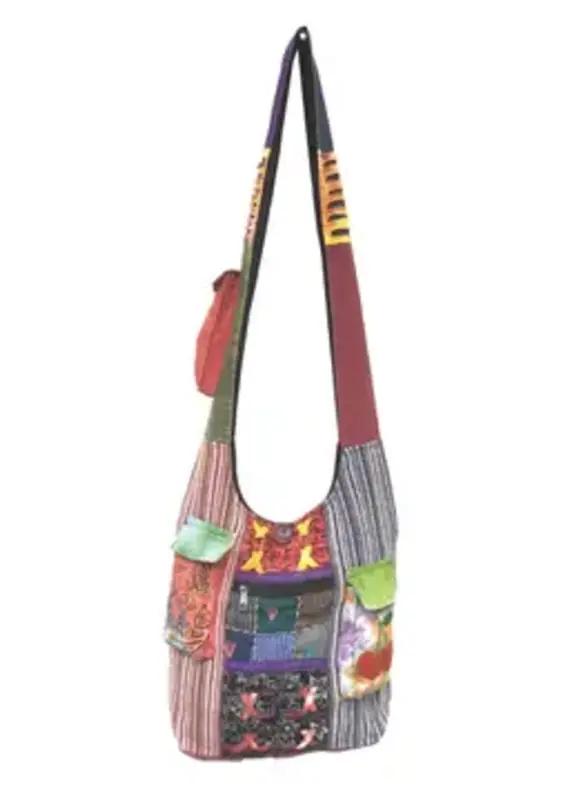 Sun, Moon and Cherry Patchwork Cotton Hobo Bag - Multi