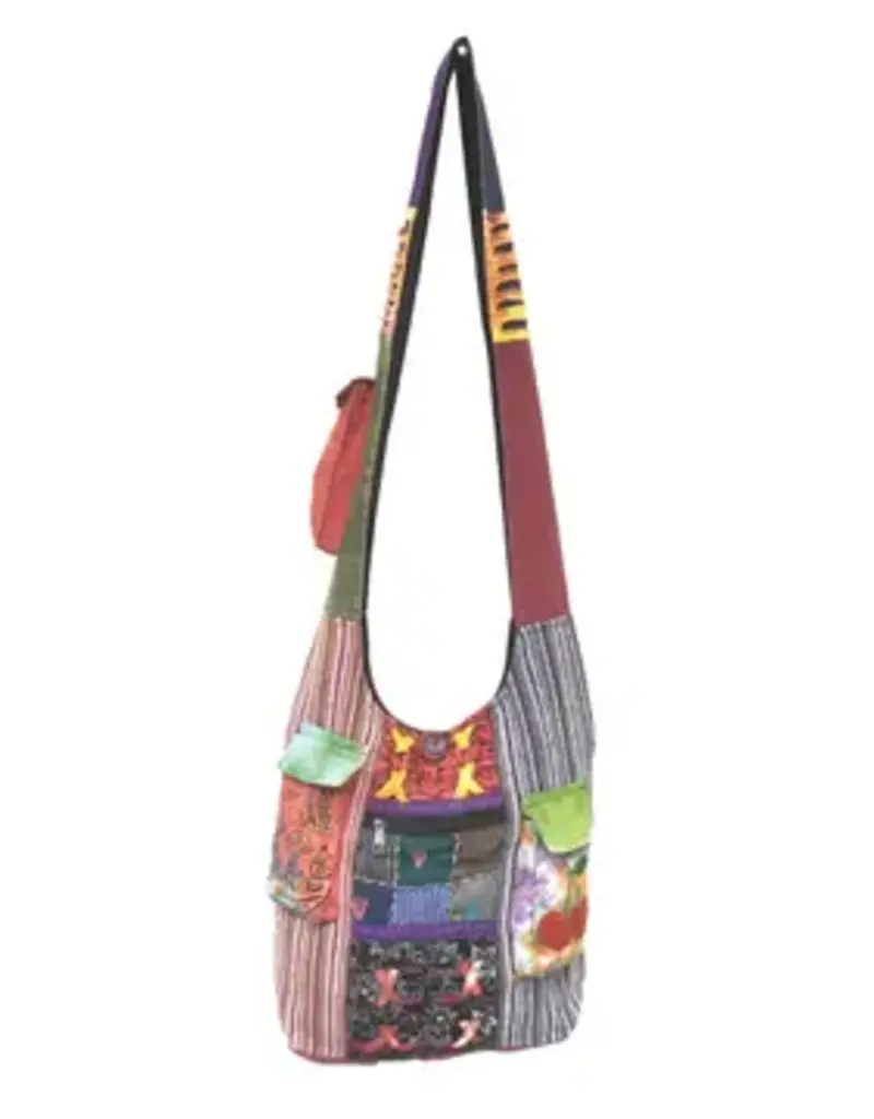 Sun, Moon and Cherry Patchwork Cotton Hobo Bag - Multi
