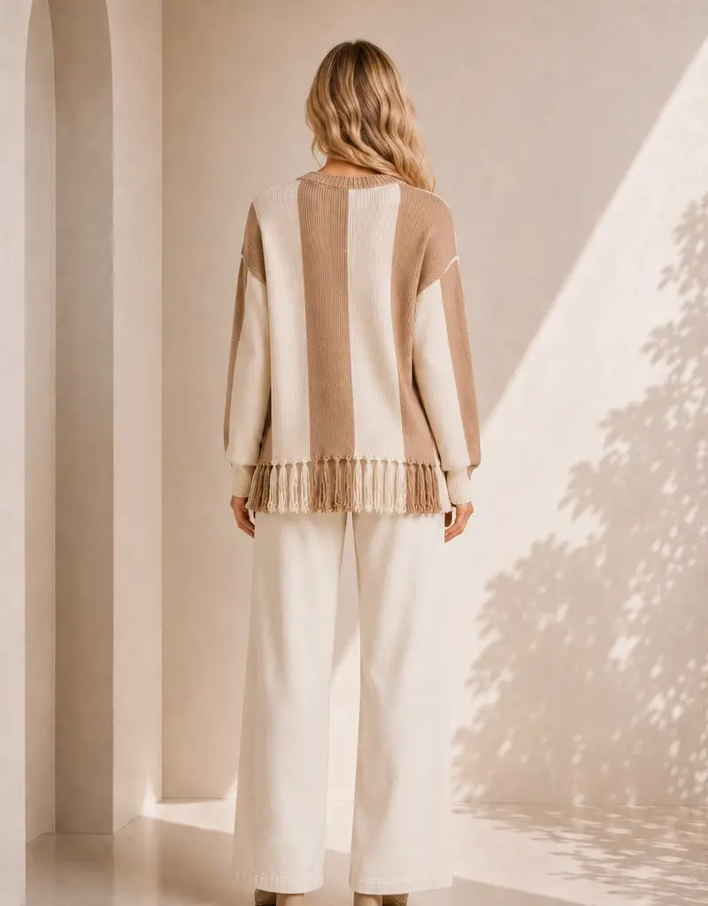 Hanna Stripe Fringe Hem Knit Sweater