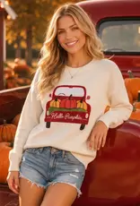 Pumpkin Truck Embroidered Patchwork Sweater