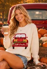 Pumpkin Truck Embroidered Patchwork Sweater