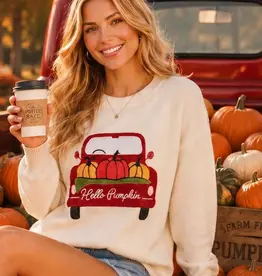 Pumpkin Truck Embroidered Patchwork Sweater