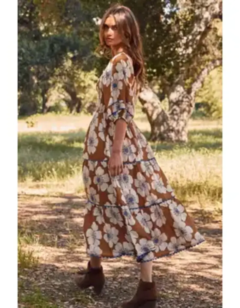 Pelicia Floral Printed Tiered Midi Dress