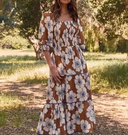 Pelicia Floral Printed Tiered Midi Dress