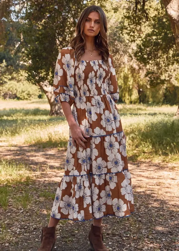 Pelicia Floral Printed Tiered Midi Dress