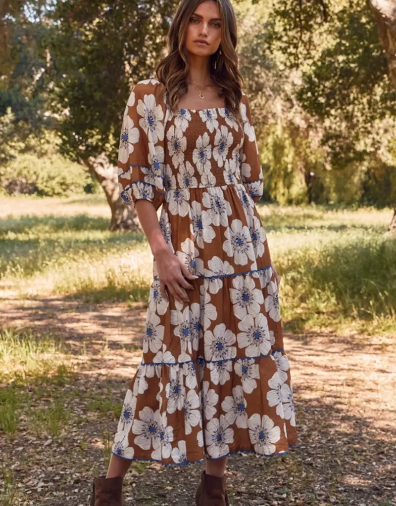 Pelicia Floral Printed Tiered Midi Dress