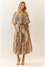 Fall Medely Mixed Floral Print Midi Dress