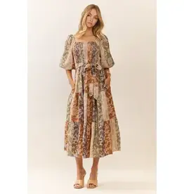 Fall Medely Mixed Floral Print Midi Dress