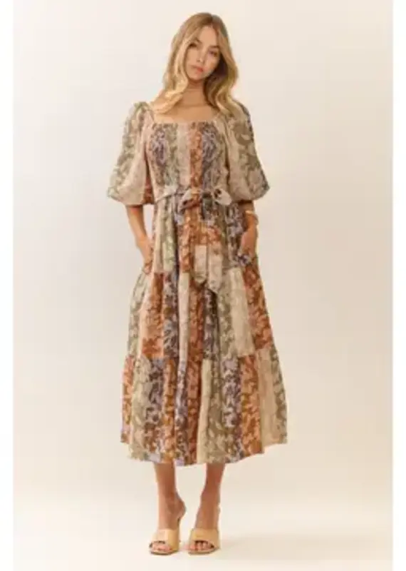 Fall Medely Mixed Floral Print Midi Dress