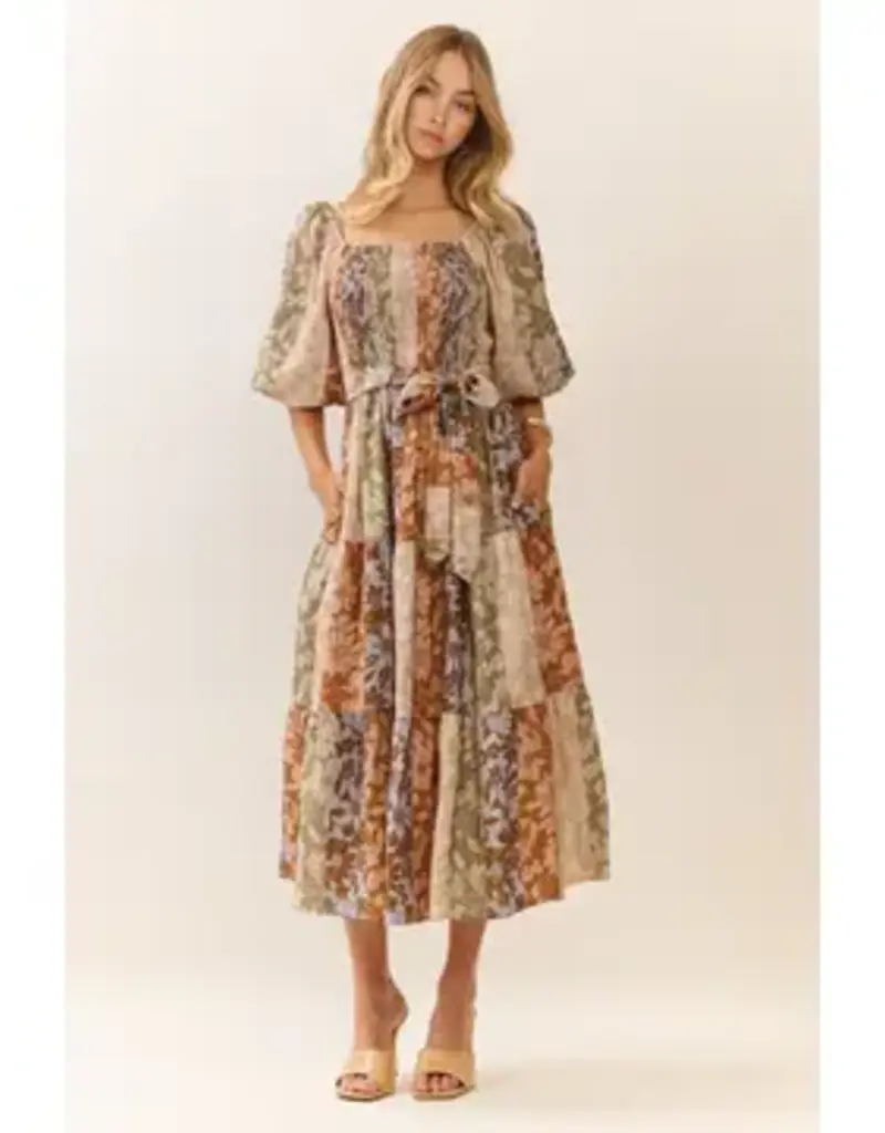Fall Medely Mixed Floral Print Midi Dress