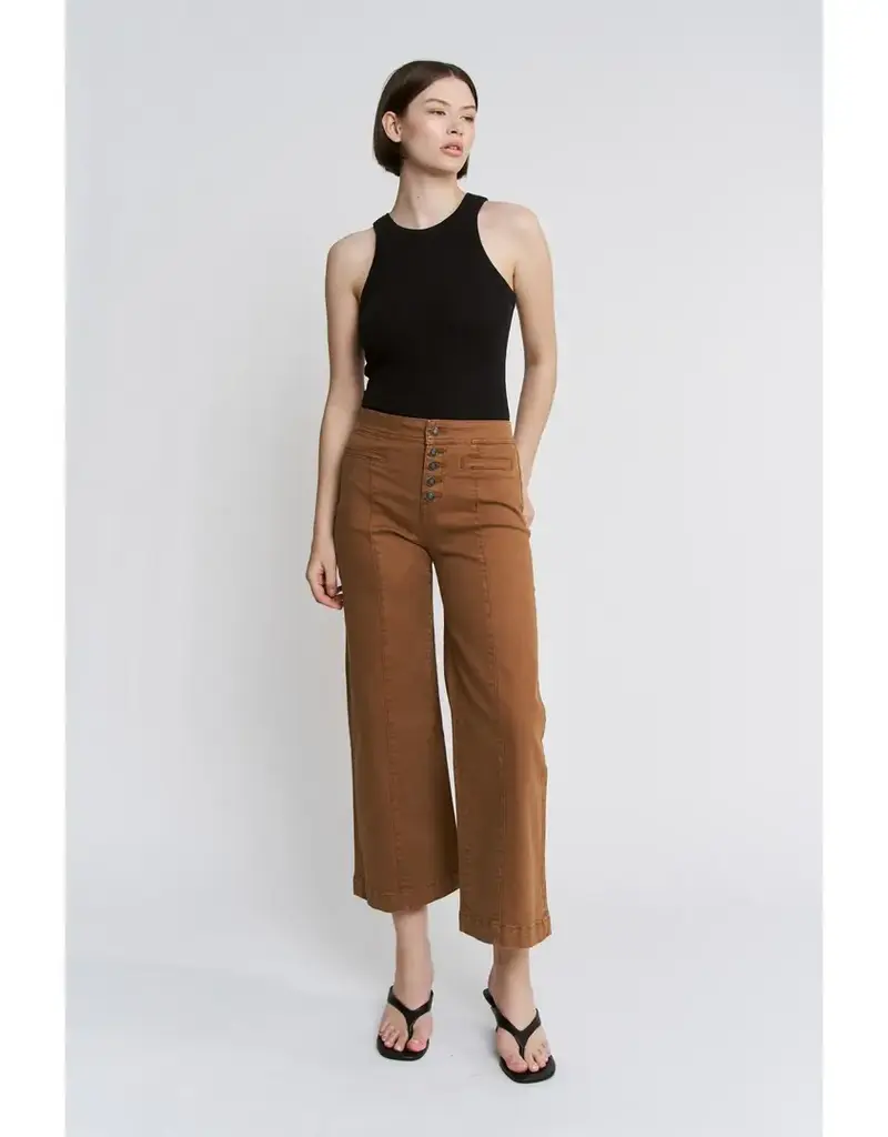 Holly Button Front High Rise Wide Crop Leg