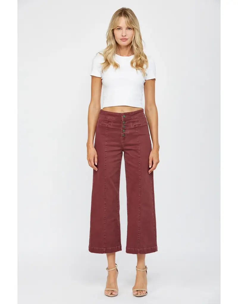 Bethany Button Front High Rise Wide Crop Leg