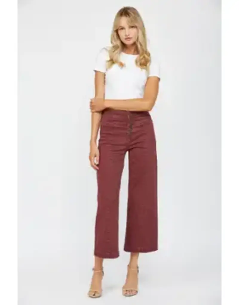 Bethany Button Front High Rise Wide Crop Leg