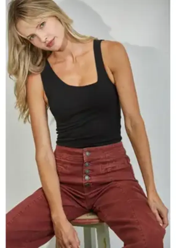 Bethany Button Front High Rise Wide Crop Leg