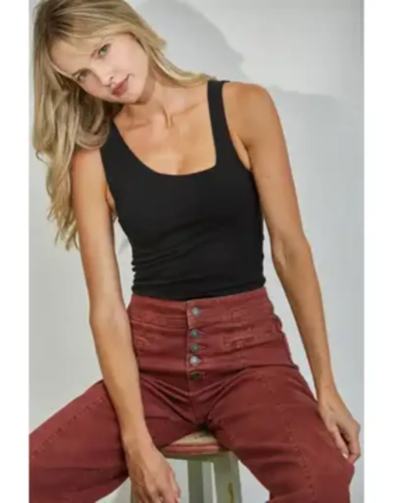 Bethany Button Front High Rise Wide Crop Leg