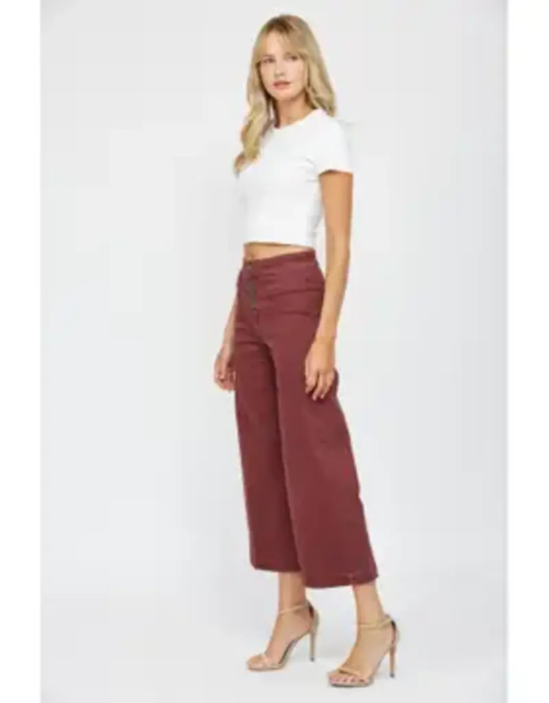 Bethany Button Front High Rise Wide Crop Leg
