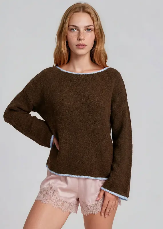 Natasha Boat Neck Contrast Trim Sweater