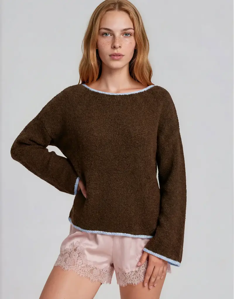 Natasha Boat Neck Contrast Trim Sweater Available in 3 colors: Chococlate, Mocha, Light Mocha
