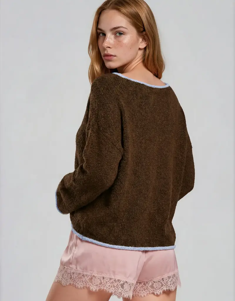 Natasha Boat Neck Contrast Trim Sweater Available in 3 colors: Chococlate, Mocha, Light Mocha