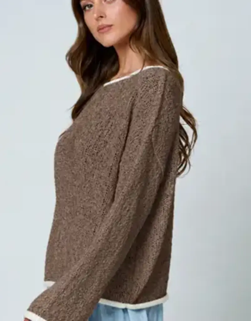 Natasha Boat Neck Contrast Trim Sweater Available in 3 colors: Chococlate, Mocha, Light Mocha