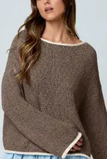 Natasha Boat Neck Contrast Trim Sweater Available in 3 colors: Chococlate, Mocha, Light Mocha