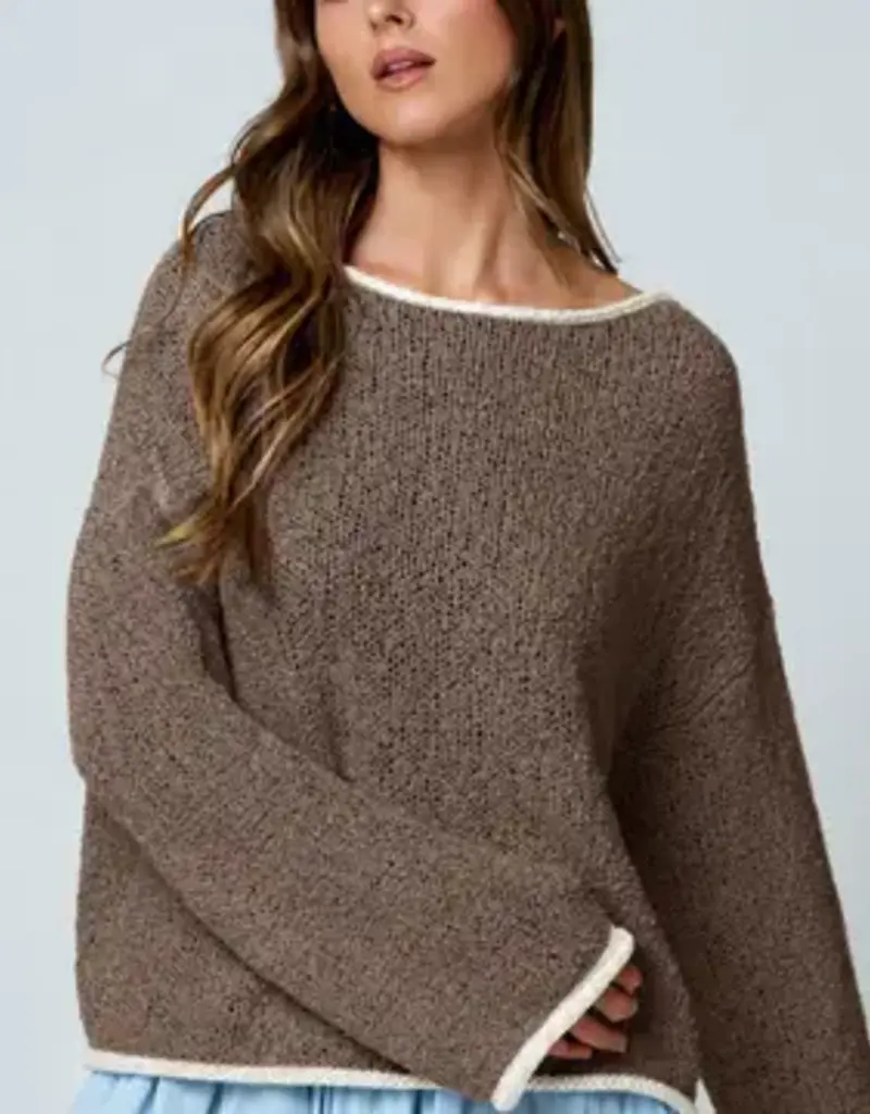 Natasha Boat Neck Contrast Trim Sweater Available in 3 colors: Chococlate, Mocha, Light Mocha