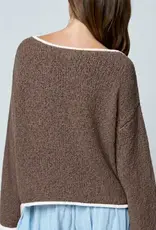 Natasha Boat Neck Contrast Trim Sweater Available in 3 colors: Chococlate, Mocha, Light Mocha